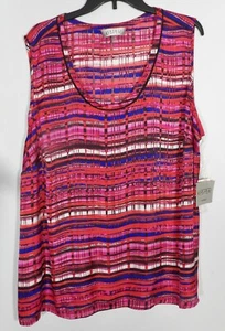 Kasper Woman Poppy Red Multicolor Sleeveless Top Shell Blouse Size 3X P1219 - Picture 1 of 2