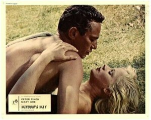 Windoms Way Original Lobby Card Mary Ure Peter Finch bare chested embracing 1957