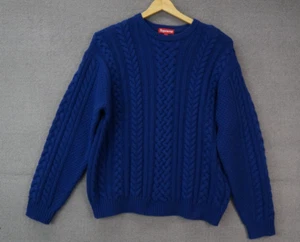 Supreme Applique Cable Knit Sweater Pullover Men's Blue Size Large NWT - Picture 1 of 6