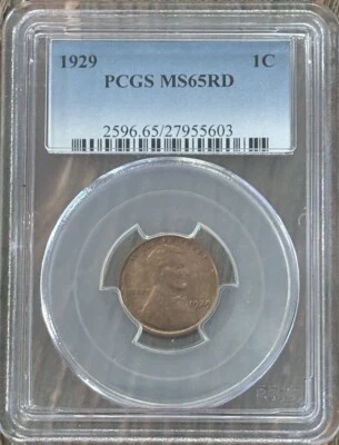 1929 Lincoln Wheat Cent Graded PCGS MS65 Red - Image 1 of 3