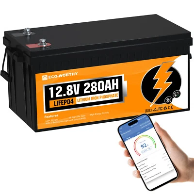 ECO-WORTHY 12V 280Ah Bluetooth LiFePO4 Lithium Batterie mit BMS Solarbatterie Solaranlage