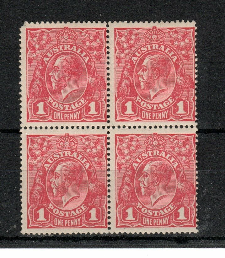 Australia 1918 1d carmine-pink Sidehead block of 4 3 x MNH 1 x MH - Image 1 of 1