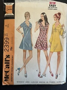 Vintage McCalls 1970s Wide Collar Dress Pattern Size 11 Bust 33 1/2 Teen - Picture 1 of 2