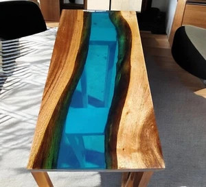 Rectangle Blue Clear Epoxy Resin Dining & Center Sofa Tabletop Handmade Home Dec - Picture 1 of 10