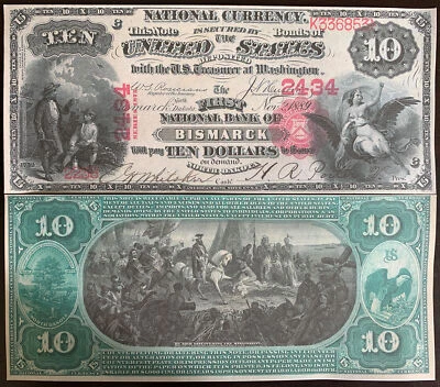 Reproduction $10 National Bank Note 1875 1st Nat Bank Bismarck, ND Copy USA - Image 1 of 4