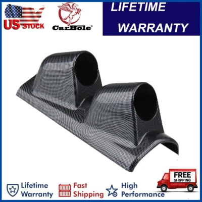 Universal 2" 52mm Left Driver Carbon Fiber A Pillar Dual 2 Hole Gauge Holder Pod - Image 1 of 4
