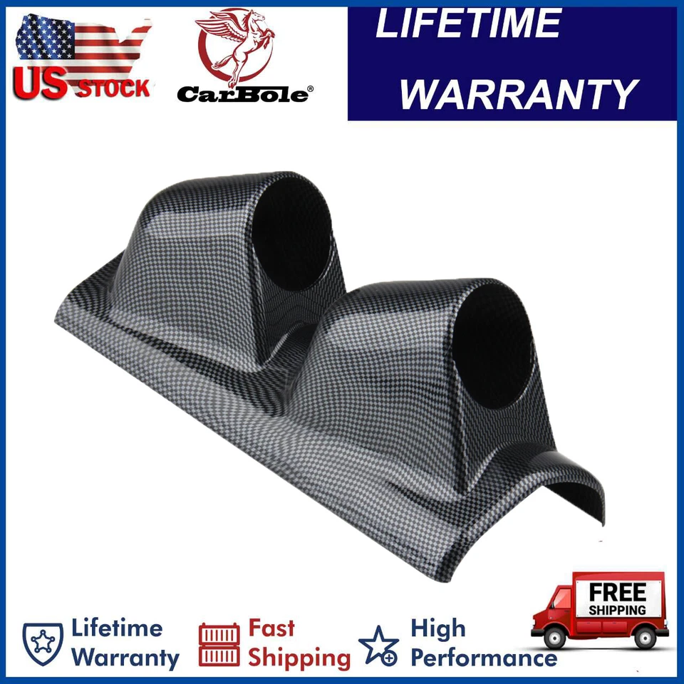 Universal 2" 52mm Left Driver Carbon Fiber A Pillar Dual 2 Hole Gauge Holder Pod - Image 1 of 4