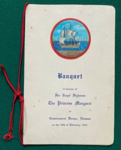 Antique Royal Household Tour Banquet Menu Princess Margaret Bahamas Nassau 1955 - Picture 1 of 7