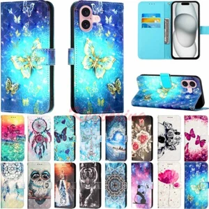 For iPhone 16 Pro 15 14 Plus 13 Pro Max Patterned Wallet Flip Leather Case Cover - Picture 1 of 34