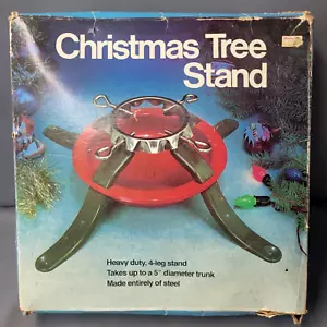 Vintage Christmas Tree Stand Heavy Duty 4- Leg Steel Up To 5" Diameter Trunk Red - Picture 1 of 7