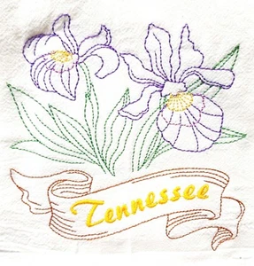 TOALLA DE PLATO DE SACO DE HARINA BORDADA MÁQUINA DE FLOR-TENNESSEE-IRIS - Imagen 1 de 2