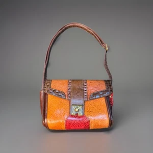 Vintage MC Marc Chantal Tooled Embossed Leather Shoulder Bag Purse Brown Western - Bild 1 von 4