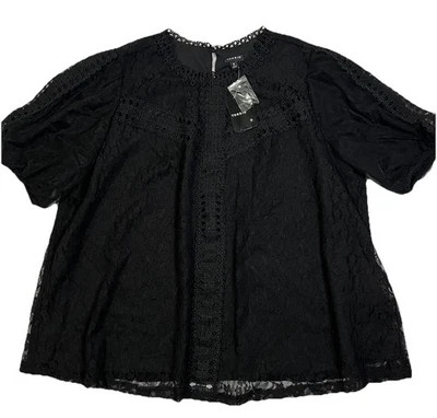 Blusa Tórrida Para Mujer 0 Grande 12 Encaje Manga Abullonada Transparente Profunda Negra Caprichosa Gótica Foto 1 de 4