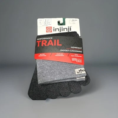 Injinji Trail Midweight Mini-Crew Toe Socks Men’s L Gray COOLMAX Blister Free - Image 1 of 2