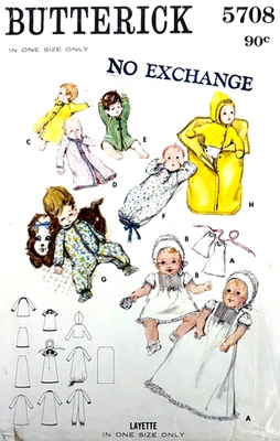 Vintage 1960s BUTTERICK 5708 Sewing Pattern BABY Layette - One Size - UNCUT - Image 1 of 2