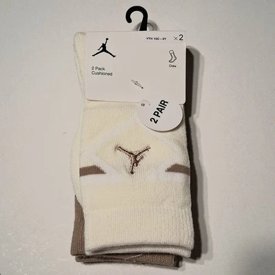 Air Jordan Jumpman Nike Niños 2 Pares Calcetines Crew XS 5-7 (10C-3Y) Diamante Logo Bronceado Foto 1 de 3