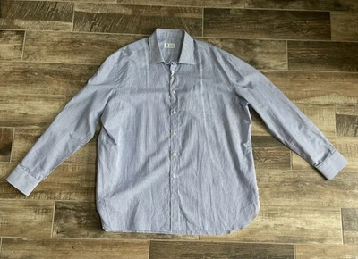 Camisa de vestir a rayas azules mezcla de algodón Luigi Borrelli Napoli 48/18,5 $695 nueva con etiquetas Foto 1 de 4