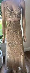 Sue Wong Y2K Floral Mesh Beaded Fairy Slip Dress Nude Rose Pink Gr. 4 Vintage 90s - Bild 1 von 18
