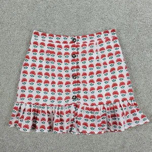 Miami Flower Skirt Womens L White Red Button Front Lined Ruffles Mini Francescas - Picture 1 of 13