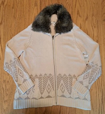 Nuevo con etiquetas Coldwater Creek Mujer XL 16 Beige Cárdigan Suéter Cuello Imitación Piel Cremallera Foto 1 de 4