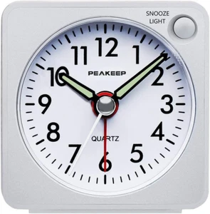 Ultra Small, Battery Travel Alarm Clock with Snooze and Light, Silent - Picture 1 of 12