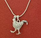 Chicken Necklace Hen Rooster Charm Pendant Silver Plate Chain Farm Animal Farmer