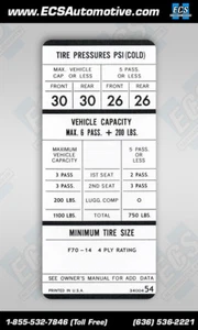 Mopar Chrysler Tire Pressure 1968 B-body vehicles Late w/383 & 440 CID Engines - Picture 1 of 1