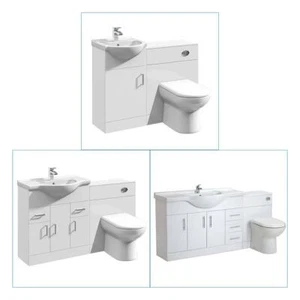 Vanity Unit Combined Sink Toilet Bathroom Suite Furniture Set Pan Cistern White - Picture 1 of 44
