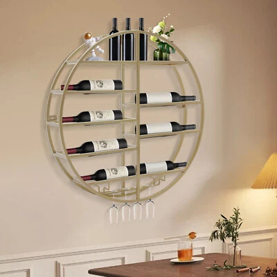 Round Wall-Mounted Wine Display Rack & Shelf Integrated with Glass Holder - Image 1 of 4