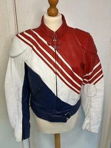 Hein Gericke Pro Sports Leather Jacket Size 38 Red White Blue 80’s/90’s Vintage - Picture 1 of 24