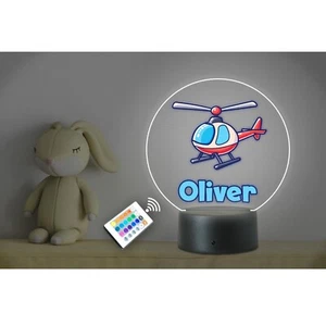 Personalised Kids Name Helicopter LED Neon Night Light Nursery Bedroom + Remote - Picture 1 of 4