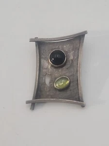 Modern abstract Signed ANNE VOGT Sterling Silver Onyx & Peridot Pendant - Picture 1 of 7