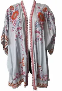 Chelsea & Theodore Floral Embroidered Kimono Blue Medium - Picture 1 of 7