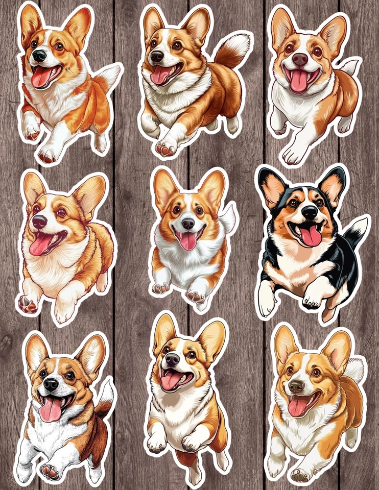Corgi Dog Die Cut Vinyl Stickers Set Scrapbooking Laptop Waterbottle
