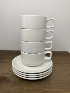 4 Williams Sonoma 8oz Espresso Coffee Cups & Saucers Restaurant Dinnerware White - Picture 1 of 13