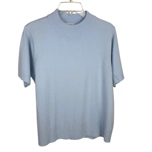 Vintage Jennifer Moore Short-Sleeve Mock-Neck Sweater Baby Blue Size L - Picture 1 of 3