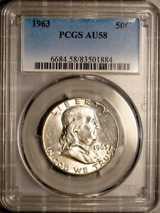 1963 50c Silver Franklin Half-dollar AU 58 PCGS # 6684.58-83501884 + Bonus
