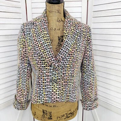 Chaqueta Blazer Hillard & Hanson Mujer Pastel Multi Tweed 6P Negra Dos Botones Foto 1 de 4