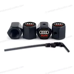 4 x Tapones Audi para válvulas de neumaticos antirrobo rueda llanta negros - Picture 1 of 1