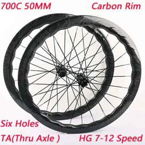 700C Road Bicycle Carbon Fiber Wave Wheelset Disc Brake Straight Pull Hub 24Hole - Picture 1 of 16