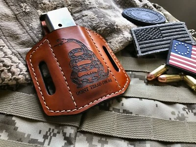 NEW PACIFICA LEATHER Leather Magazine Holder, Laser Engraved 1775 Gadsden Flag - Choose Magazine Size