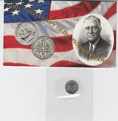 1996 W Roosevelt Dime 50th Anniversary of the Roosevelt Dime-SEALED MINT CELLO - Image 1 of 2