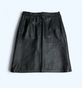 Elegante y Suave Falda Italiana Negra 100% Cuero Real Reino Unido Talla 10 EE. UU. 6 Sobre la Rodilla - Imagen 1 de 14