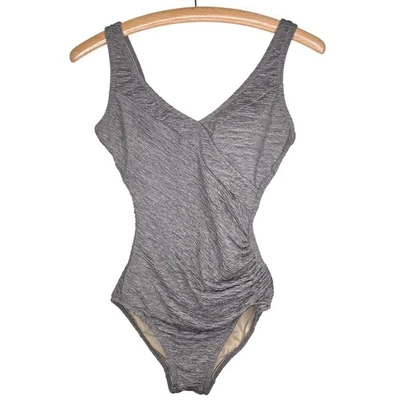 Vintage Textured Ruched Crinkle One Piece Swimsuit Tummy Control Bathing Suit - Image 1 of 4