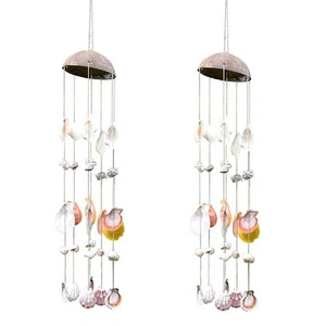 2 hängende Kokosnuss & gemischte Muscheln Windspiel 12" (2er Set) Garten Wohndeko - Bild 1 von 1