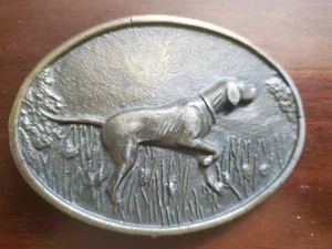 Vintage HUNTING DOG Solid Brass BELT BUCKLE Pointer Bird Duck Hunt Dog - Picture 1 of 3