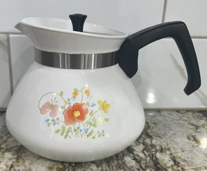 CORNING WARE WILDFLOWER PATTERN P-104 TEAPOT TEA POT  6 CUP Metal LID 🇺🇸 - Picture 1 of 24