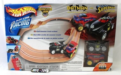 Hot Wheels Monster Jam Slot Car Racing Batman vs Superman Trucks & Track New - Image 1 of 4