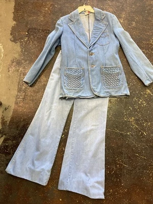 Vintage 1970s Denim Jeans Set  Sportscoat Bell Bottom Jeans Men’s Small - Image 1 of 4