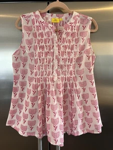 Roller Rabbit MD Tulip Print Sleeveless Popover Blouse Pink Pleats - Picture 1 of 8